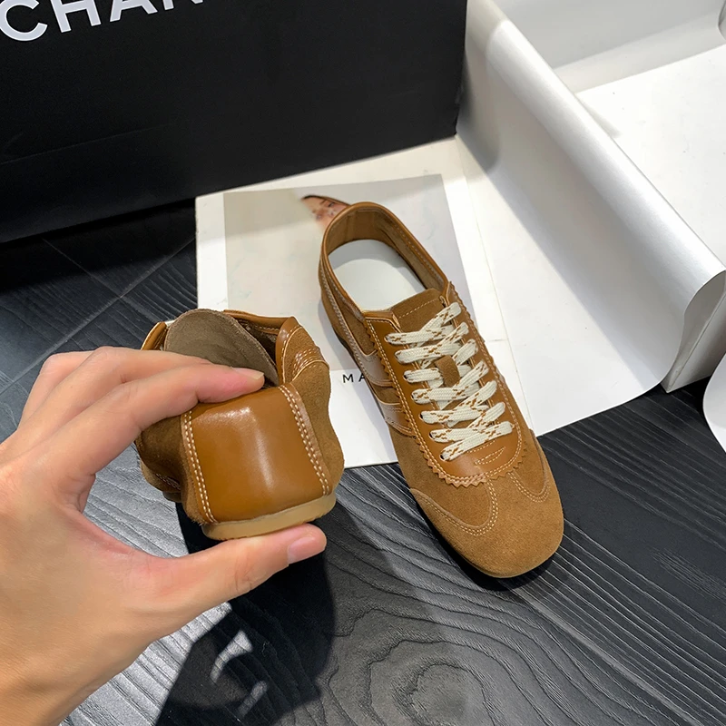 增高5cm 真皮复古德训阿甘女鞋2025春秋平底运动休闲鞋百搭鞋子