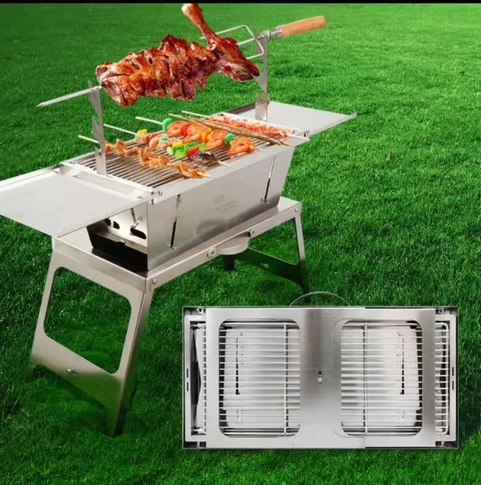 不锈钢折叠烧烤炉烤羊腿卡槽公文包安全锁扣露营烤牛排加厚家用