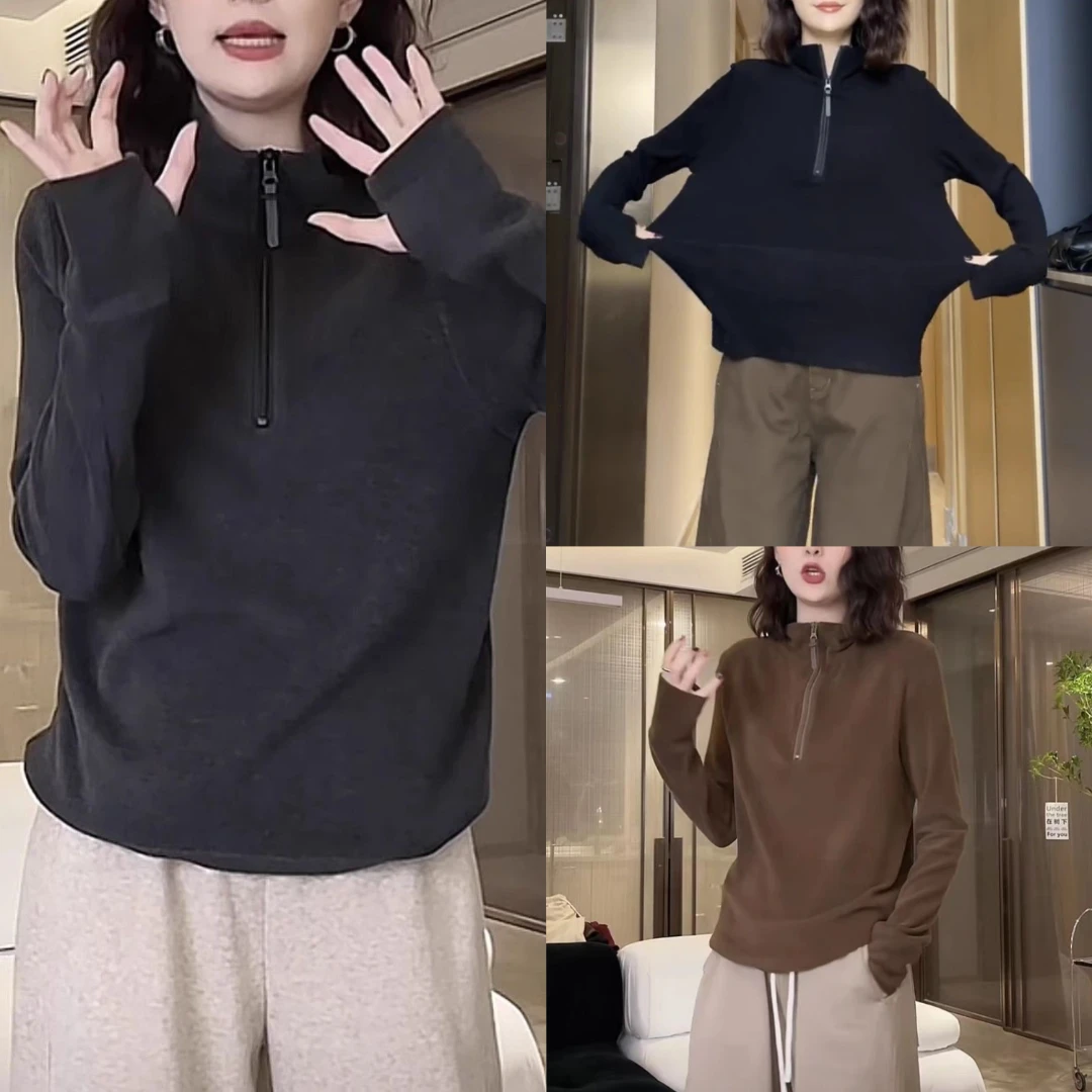 2025秋冬新款卫衣女装休闲时尚百搭显瘦立领纯色保暖长袖拉链上衣