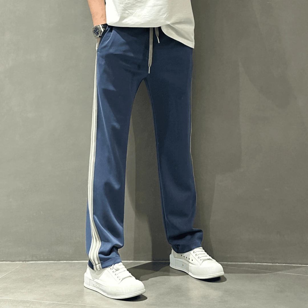 【专柜品质】男士夏季新款百搭休闲裤侧条纹直筒面膜裤时尚阔腿ins