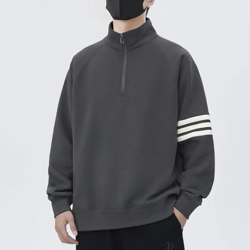 秋冬新款拼色插肩设计半拉链立领卫衣高级百搭时尚运动休闲上衣男