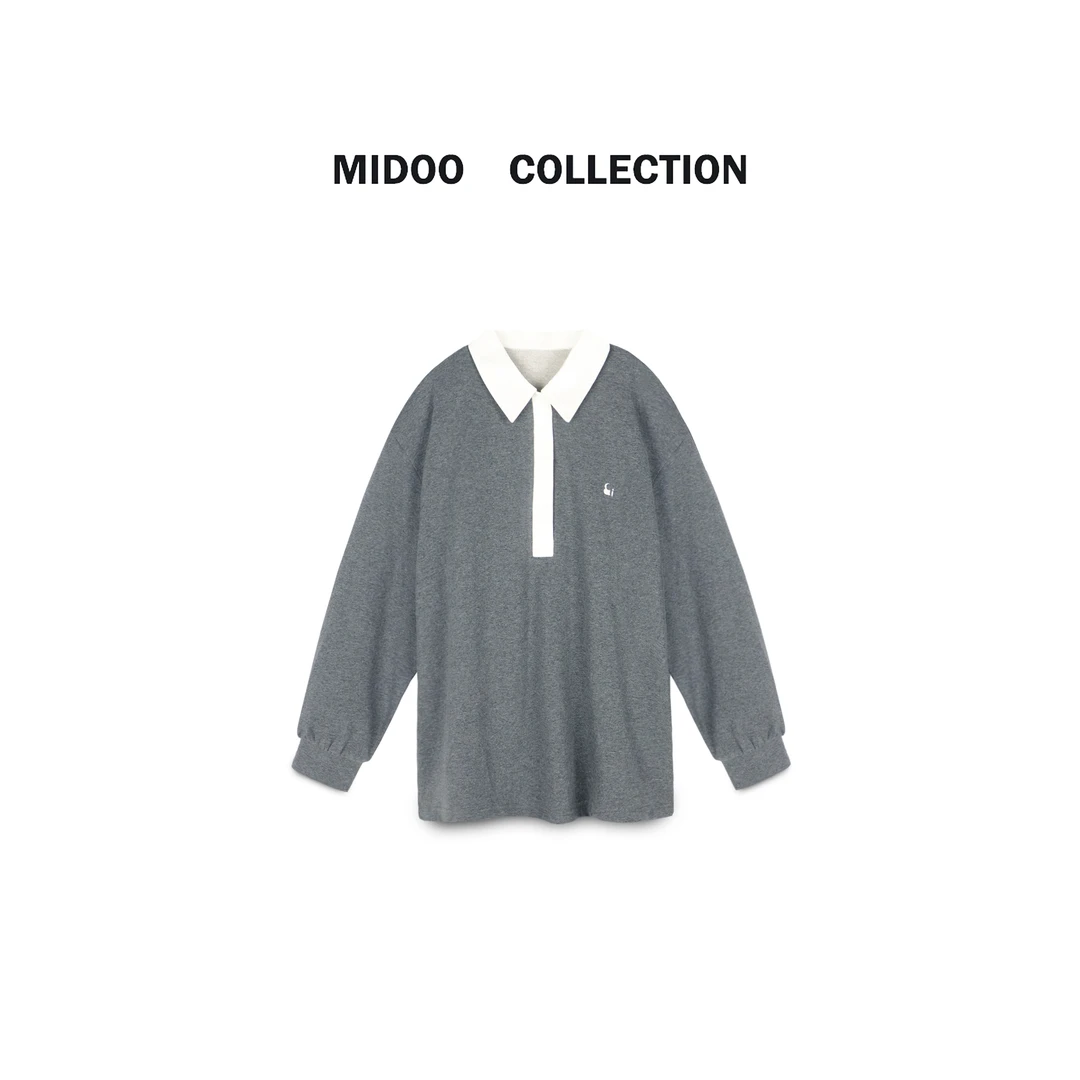 MIDOO 柏林纪事2024 早春polo领拼色长袖卫衣T恤