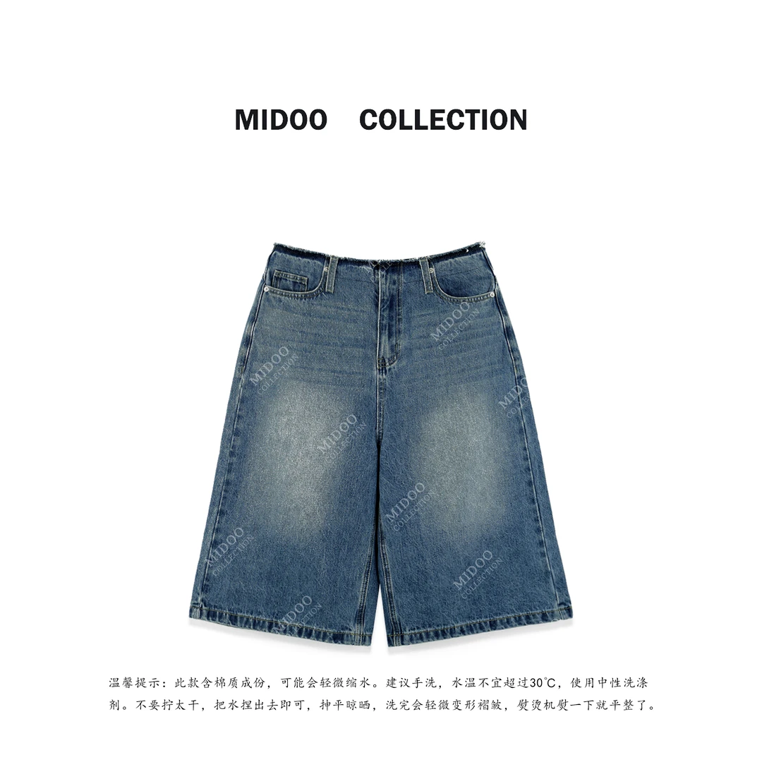 MIDOO 丹宁女孩2024 无腰头复古六分牛仔裤