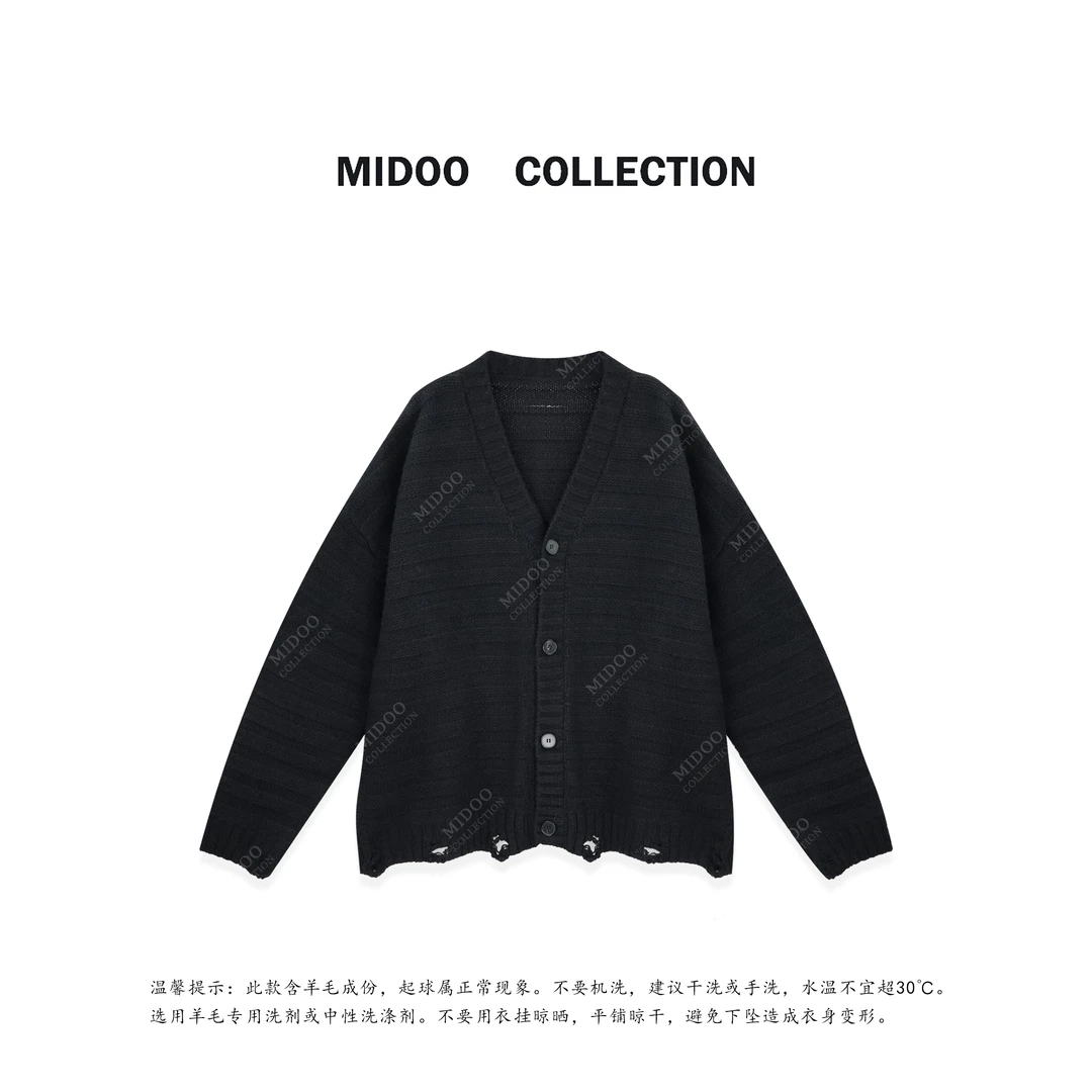 MIDOO 甜酷狙击2024 V领破洞边毛衣外套