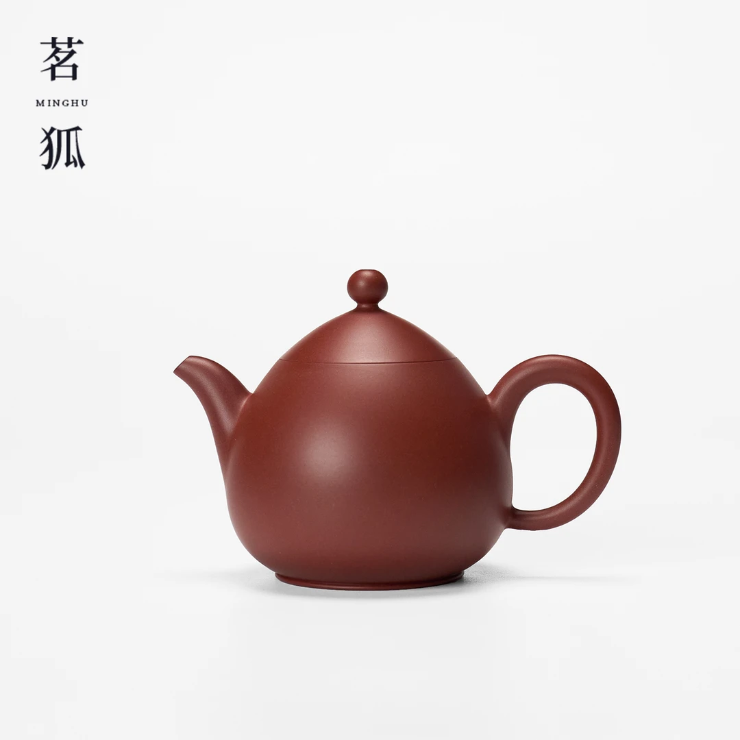 【邱桂彪·龙蛋】朱泥潮州手拉壶 全手工西施简韵莲子紫圆仿古水平壶