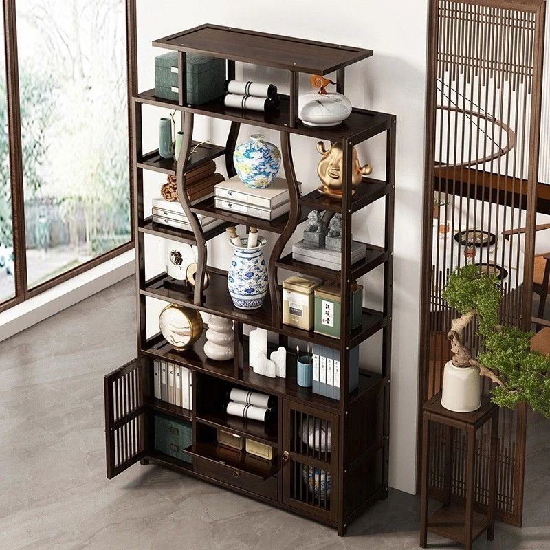 茶室茶叶柜博古架实木中式茶柜茶具置物架茶架多宝阁办公室展示柜