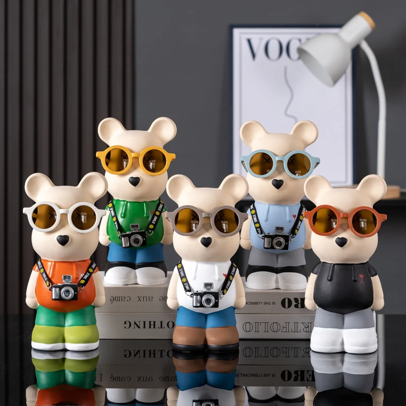 创意墨镜熊眼镜熊陶瓷旅行熊存钱罐客厅摆件电视柜酒柜装饰品摆件