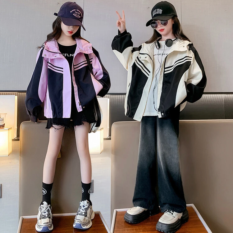 女童外套春秋2024新款女大童冲锋衣女孩春装洋气儿童外套6-12岁潮