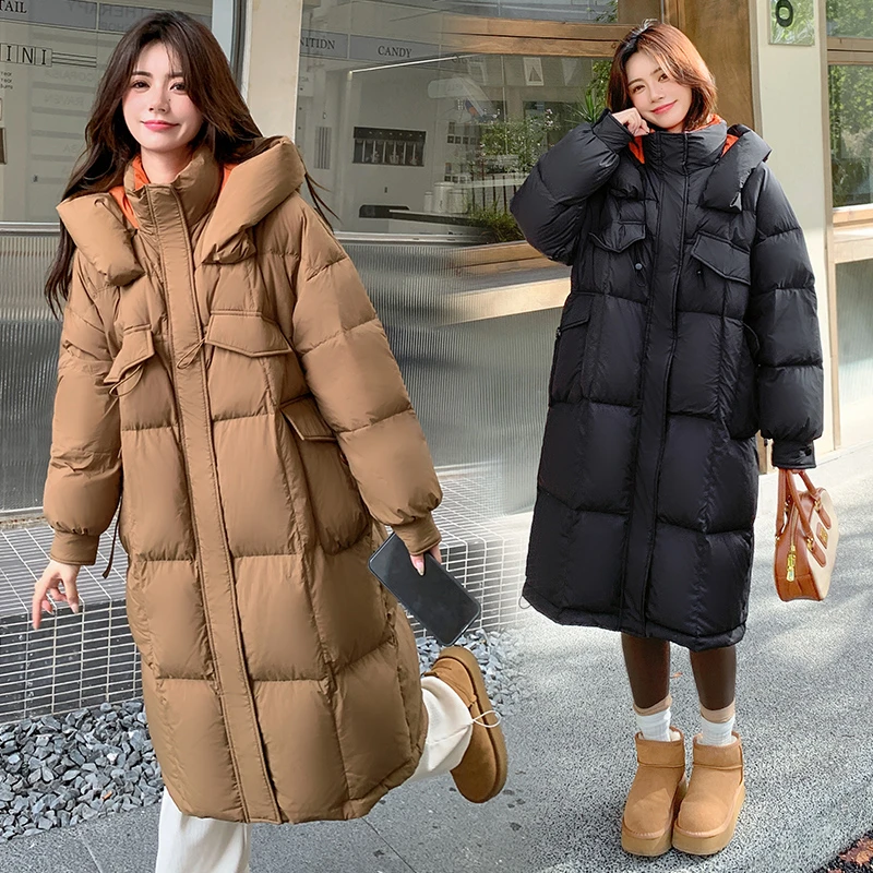 2024冬大码加肥加大韩版修身显瘦290斤撞色长款保暖羽绒服外套226