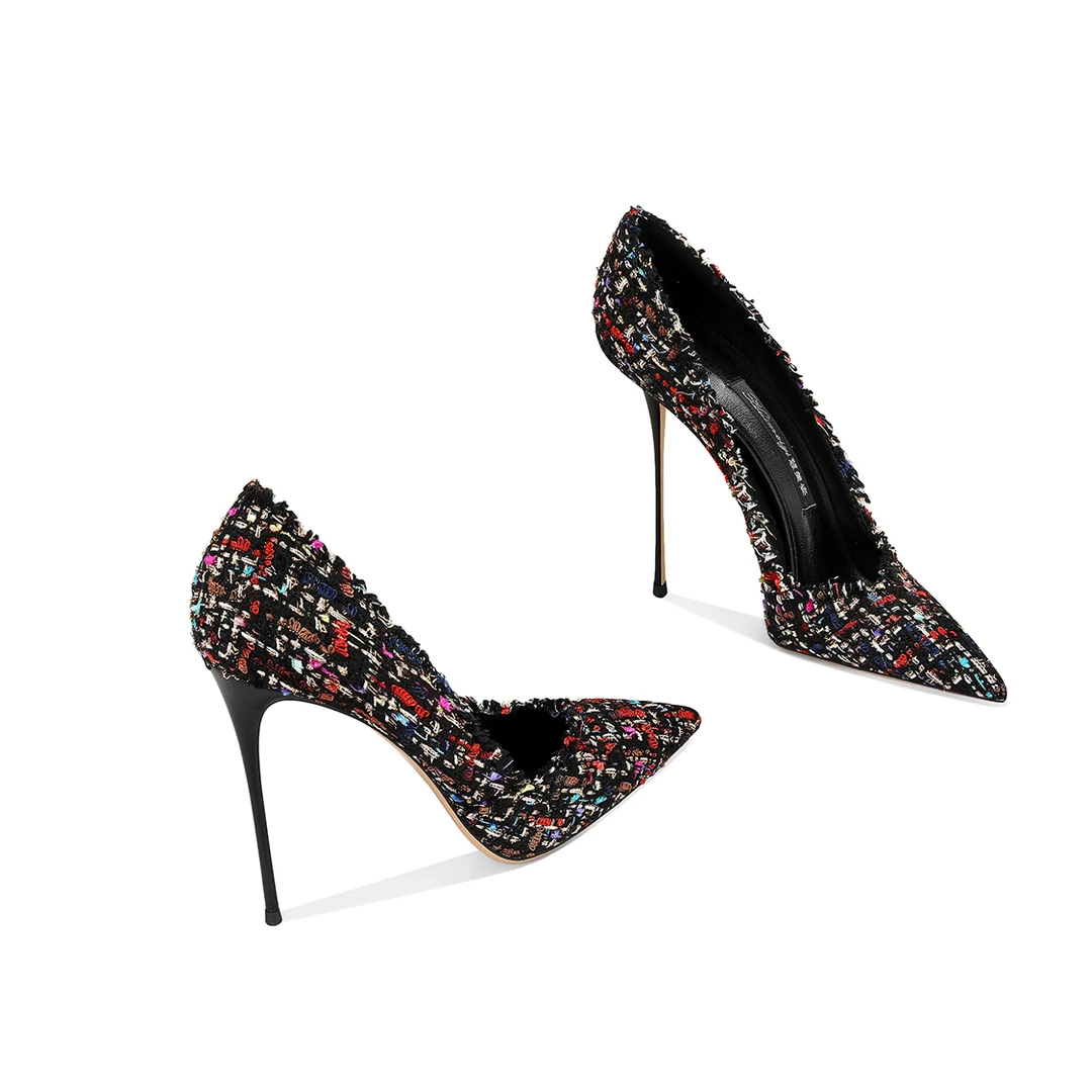 女士细跟高跟鞋黑色名媛小香风尖头2025春季新款法式气质宴会百搭