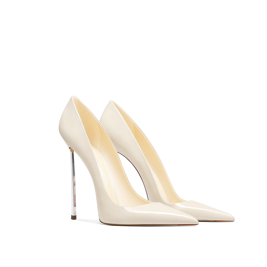 白色时尚高跟鞋舒适不累脚女尖头细跟2025新款浅色气质浅口单鞋