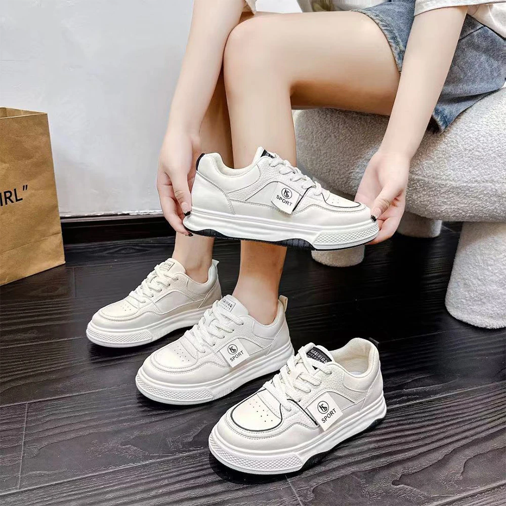 里奥莎莎新款时尚百搭网红透气厚底潮流系带学生小白鞋
