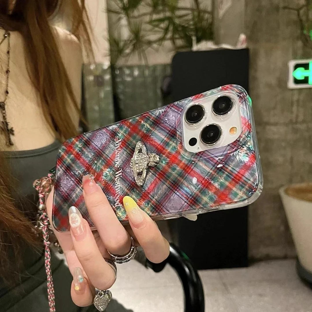 格纹星球西太后适用iPhone15promax个性苹果14手机壳可爱13国潮12