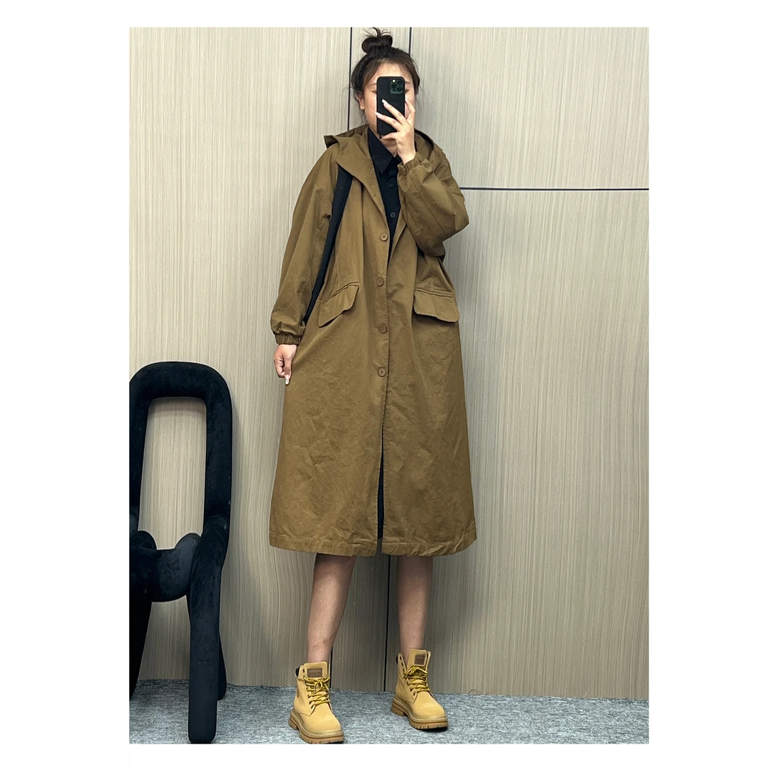 【小小杨】早秋新款宽松大码风衣中长款韩版时尚休闲外套女连帽开衫