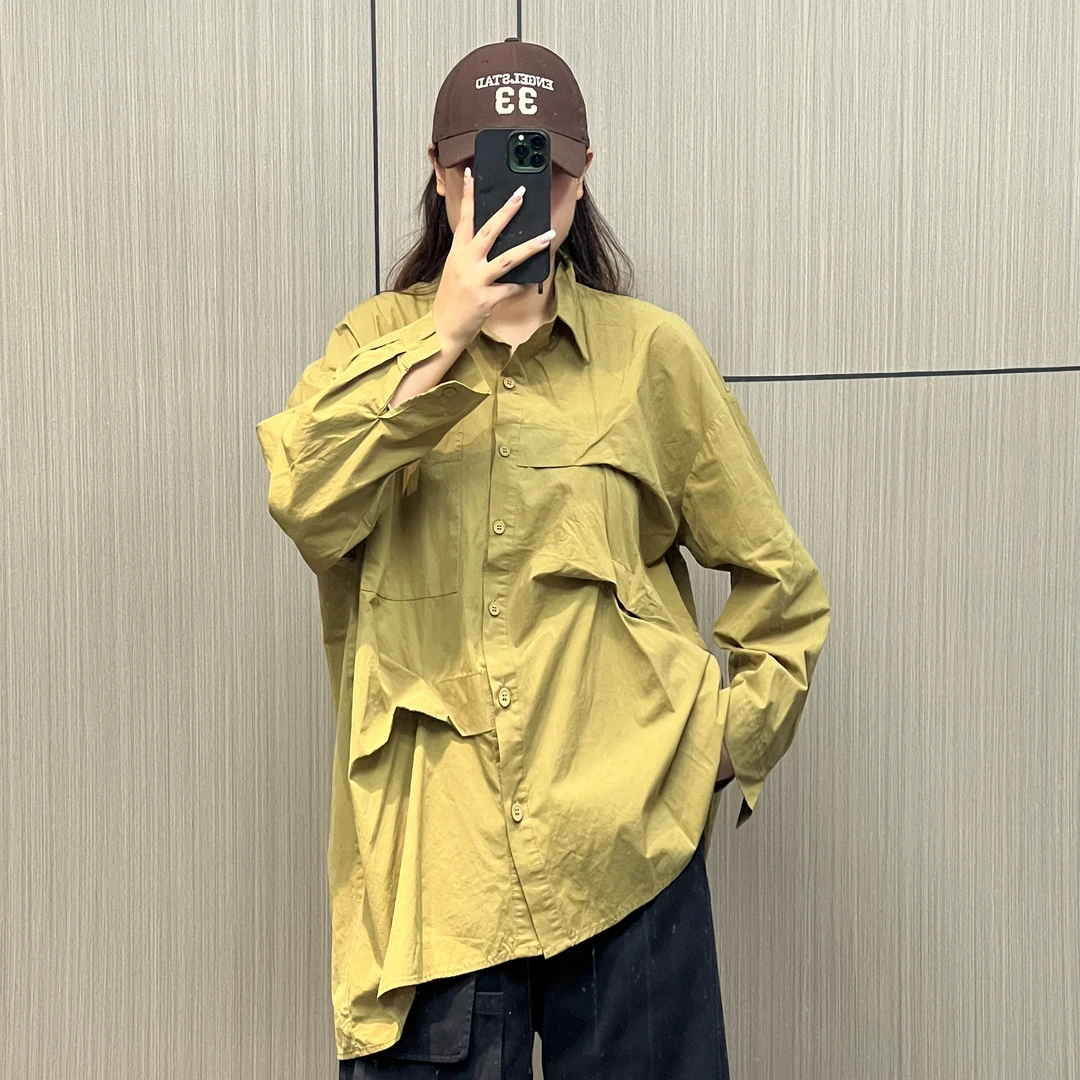 【小小杨】2023秋装新款韩系设计款百搭衬衫女装不规则慵懒长袖上衣