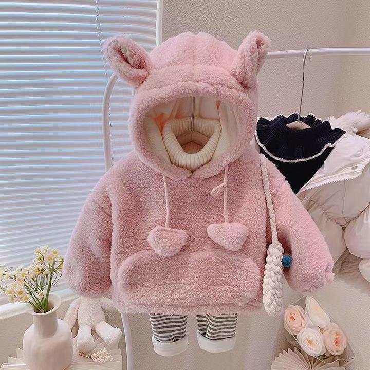 【新款】女童2024新款秋冬装女宝宝加厚卫衣小童洋气可爱连帽外套毛