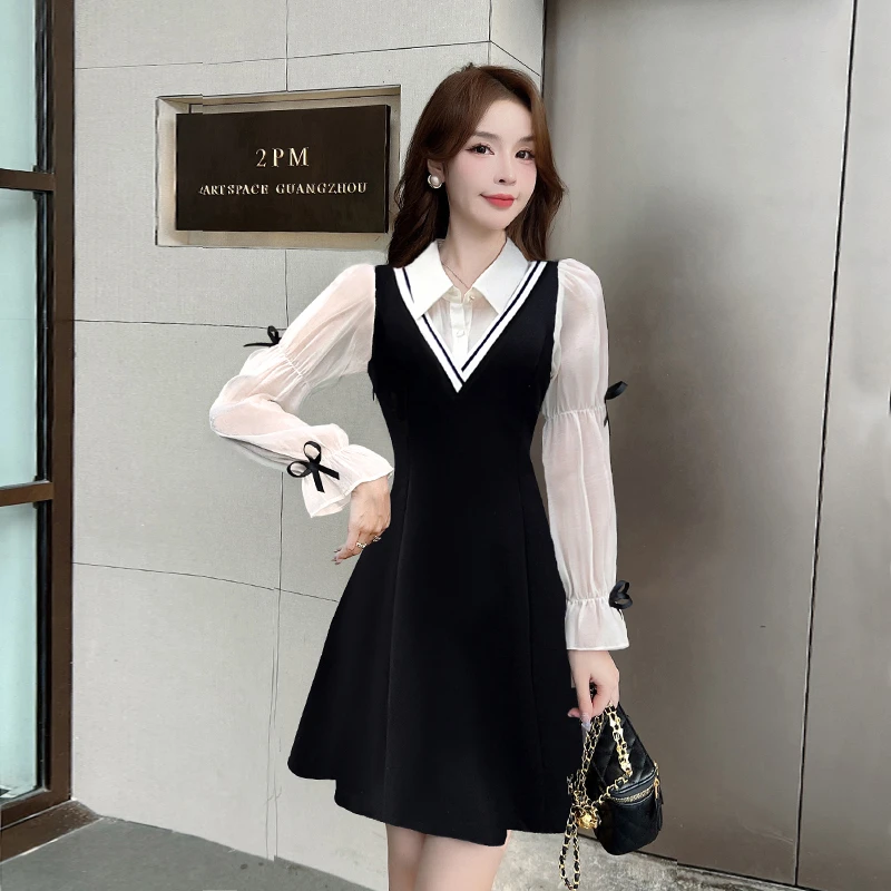 【安安】法式气质减龄衬衫假两件A字显瘦初春连衣裙小个子温6665