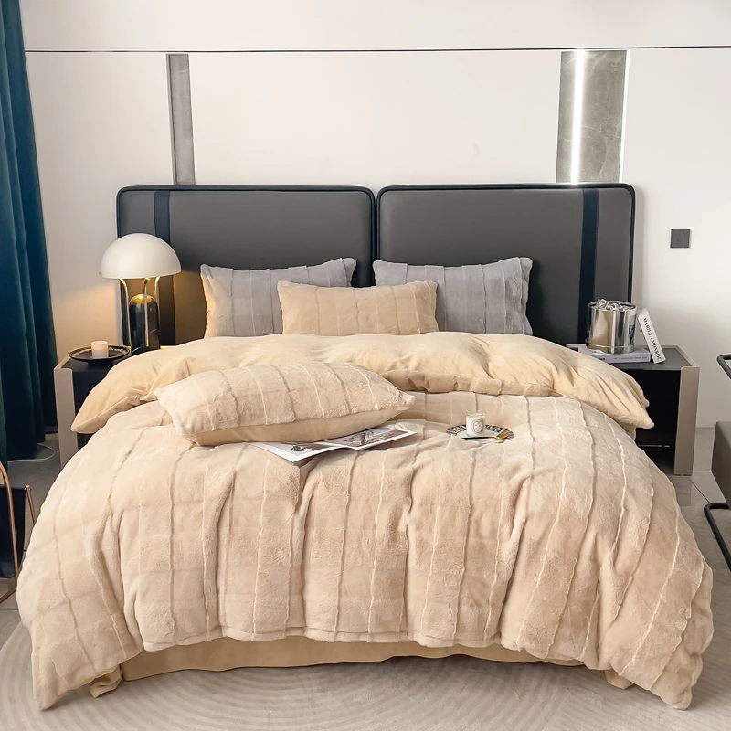 加厚牛奶绒四件套被套兔毛绒加绒床单家用床上用品