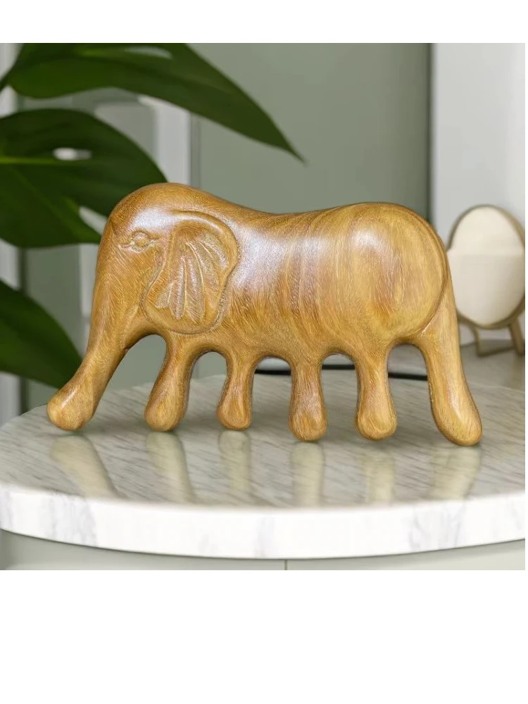 木喜时代天然绿檀玉檀木精致小象圆头自然木香按摩经络木梳梳子