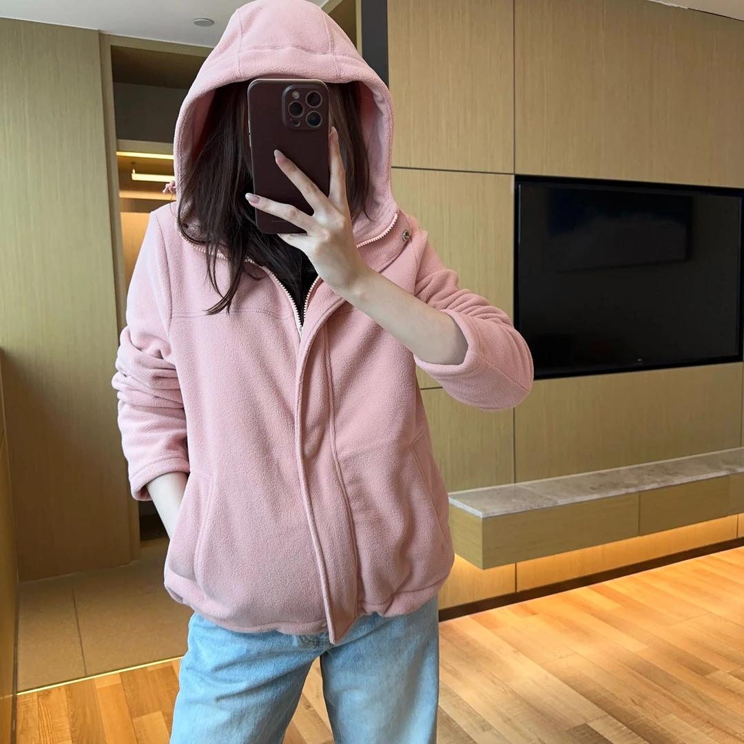 【抓绒外套】时尚长袖连帽修身气质防风女士连帽外套上衣秋冬休闲
