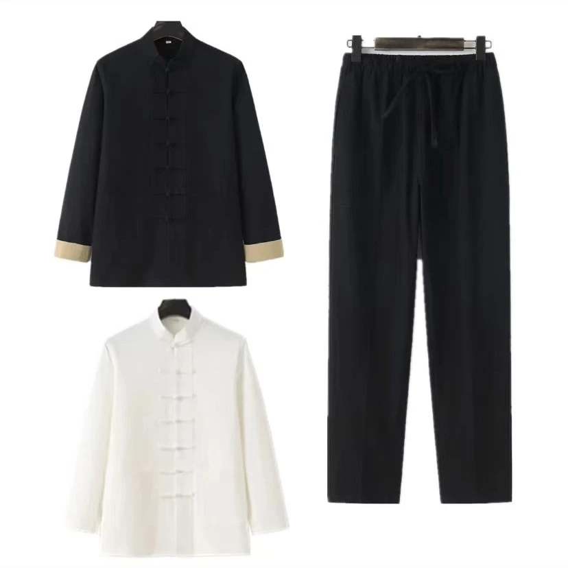 唐装男汉服长袖套装长裤三件套搭配盘扣打底中国风新中式男装服饰