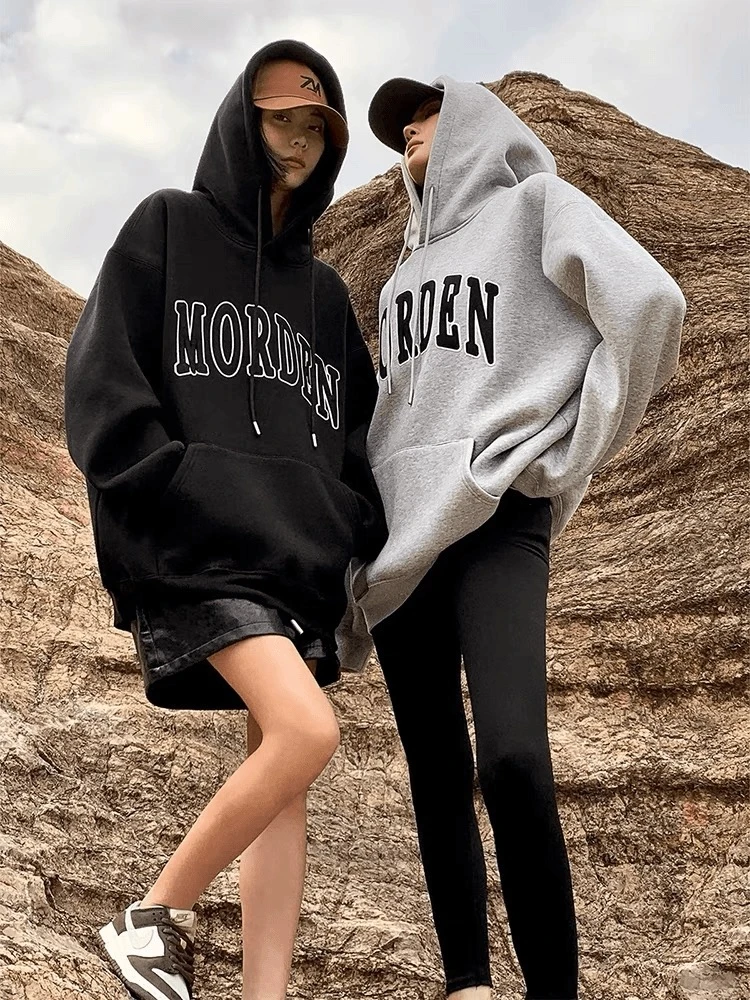 冬季加绒宽松刺绣连帽卫衣【H001】