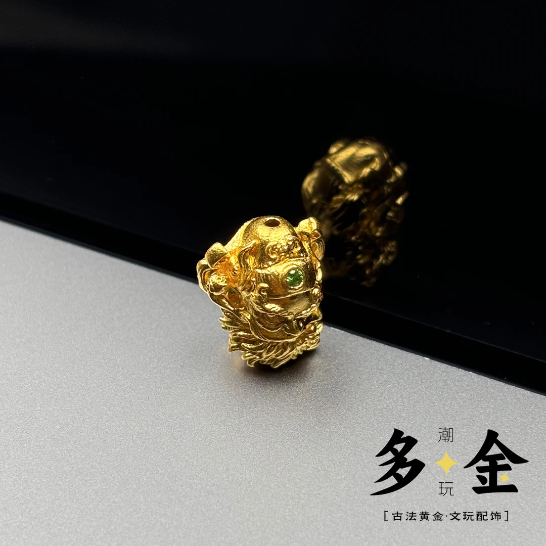 多金文玩足金999钟馗文玩配饰珠顶珠镶嵌宝石单珠（多样性发货）