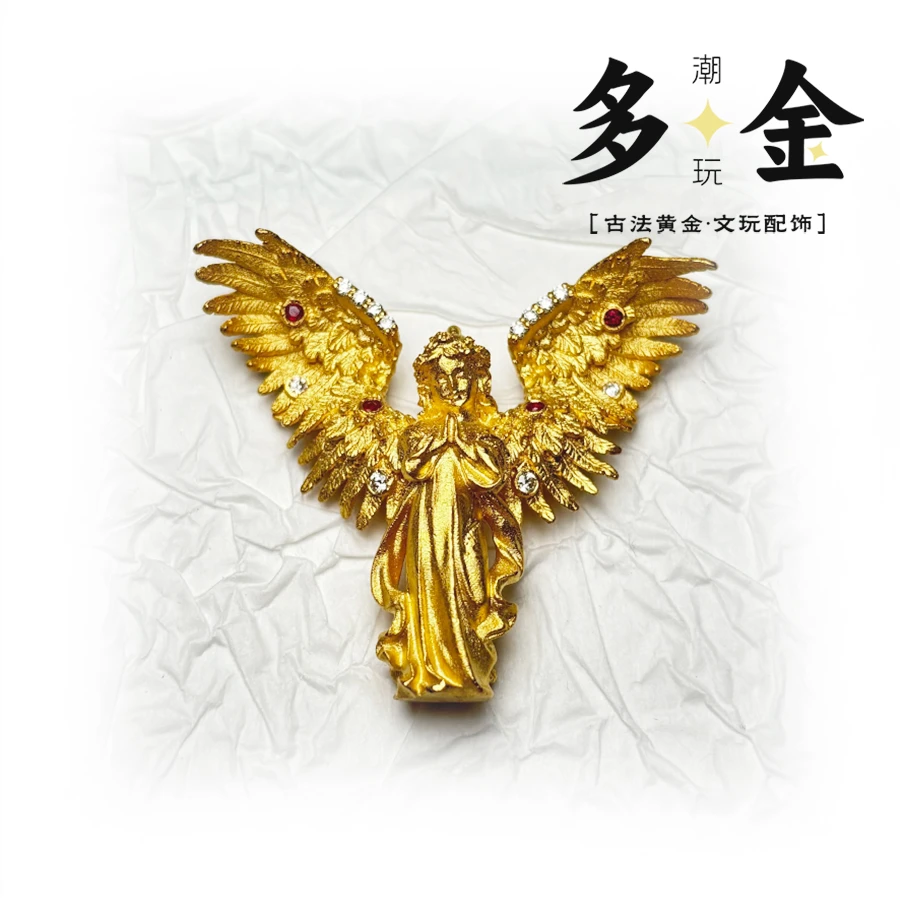 标价非卖价-直播间搭配-多金文玩足金祈祷天使吊坠吊牌定制
