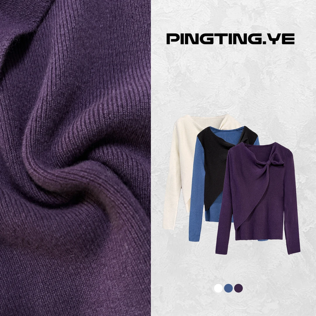 PINGTING.YE气质个性不规则蝴蝶结设计减龄毛衣PT9242