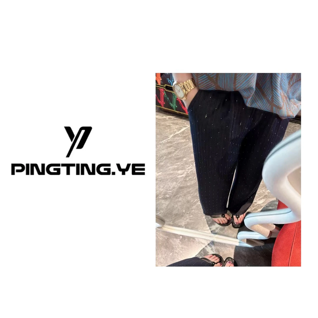 PINGTING.YE高腰复古重工烫钻设计时尚简约小众休闲直筒裤68038