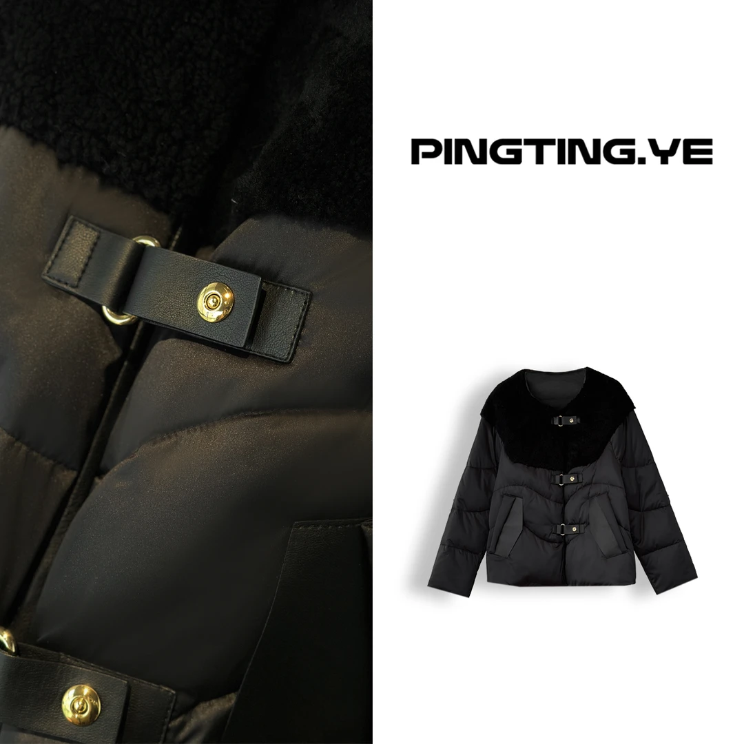 PINGTING.YE白鹅绒毛毛拼接气质简约保暖羽绒外套PT4596