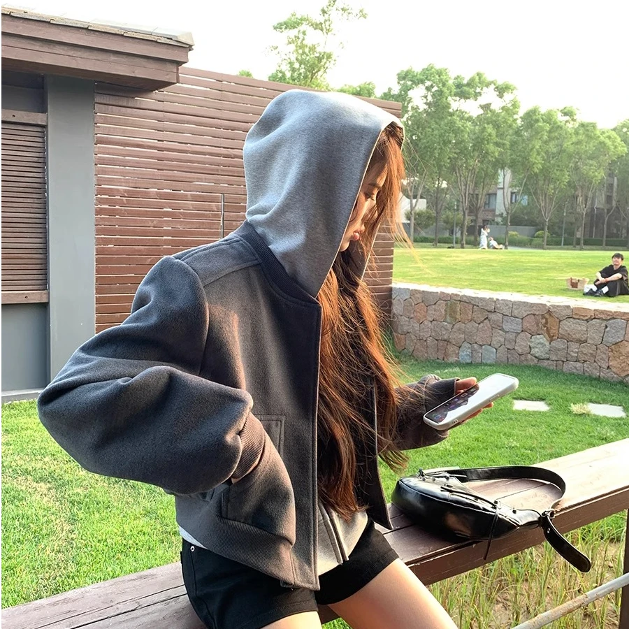 运费补贴短外套女2025新款春秋灰色休闲设计感国风高级棒球服2345