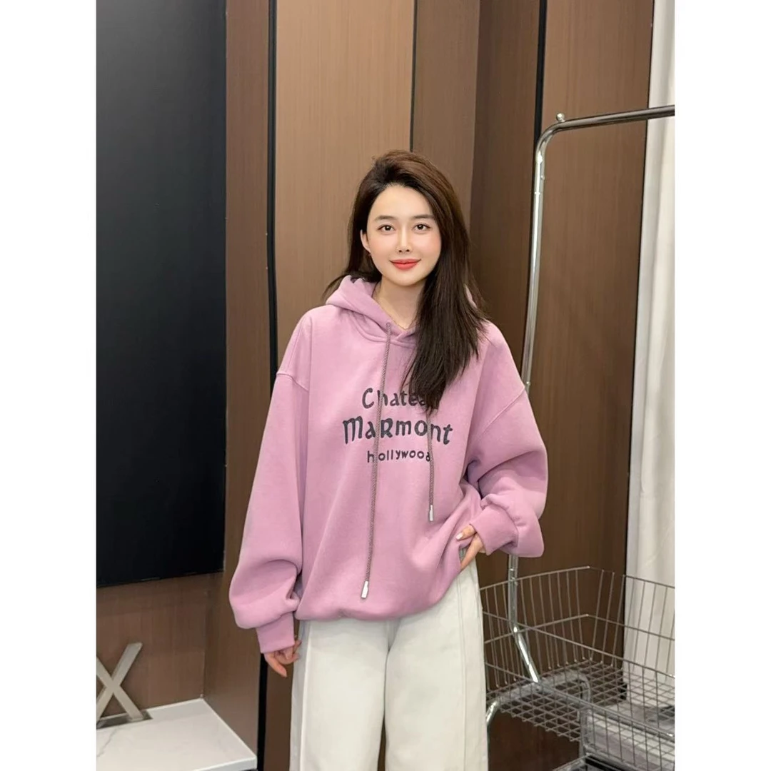 字母抽绳卫衣 小允姐姐2024新款时尚气质高级字母抽绳卫衣