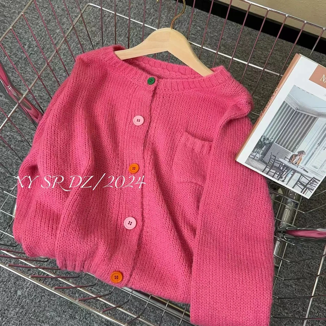 彩扣针织毛衣 小允姐姐2024新款时尚温柔气质彩扣针织毛衣