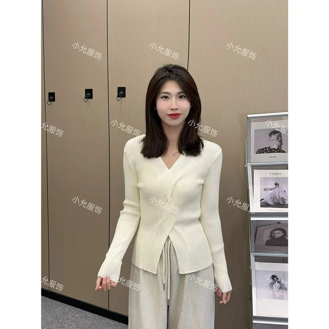【1124】交叉V领针织毛衣 小允姐姐2024新款气质交叉V领针织毛衣