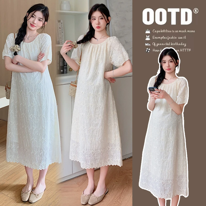 【绮芋】孕妇夏季新款刺绣连衣裙潮妈高级感仙女减龄气质显瘦长裙