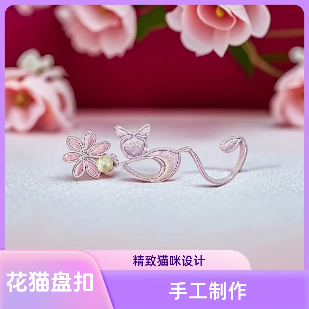 花猫盘扣B015新中式旗袍饰品