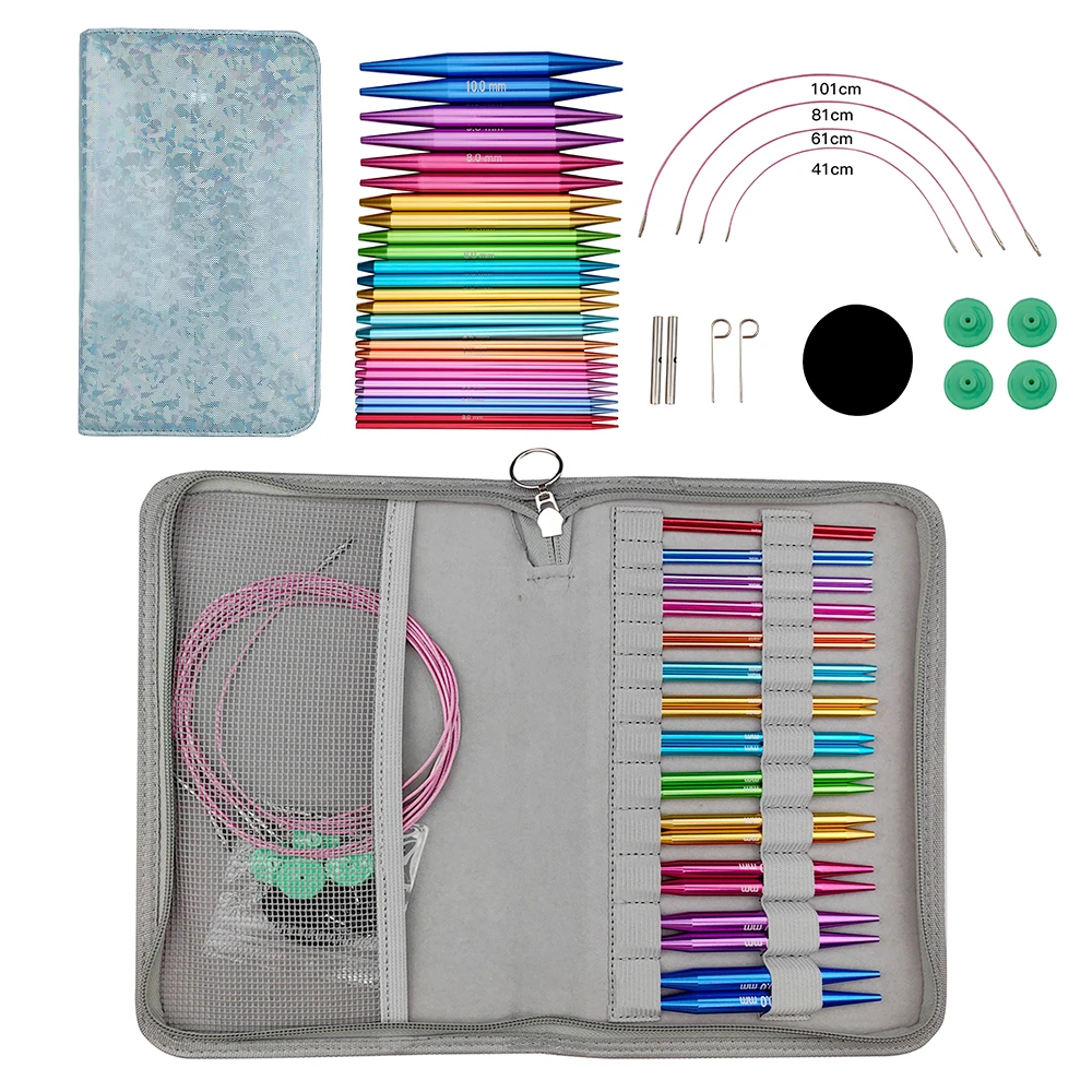 编织氧化铝彩色可拆卸环形针一套13付激光刻号老式套盒套装PU包
