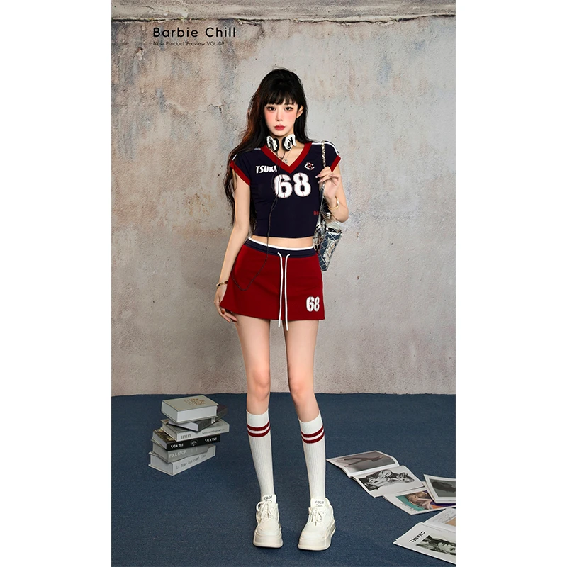 芭比姨【美式甜心】运动套装印花上衣半身裙两件套