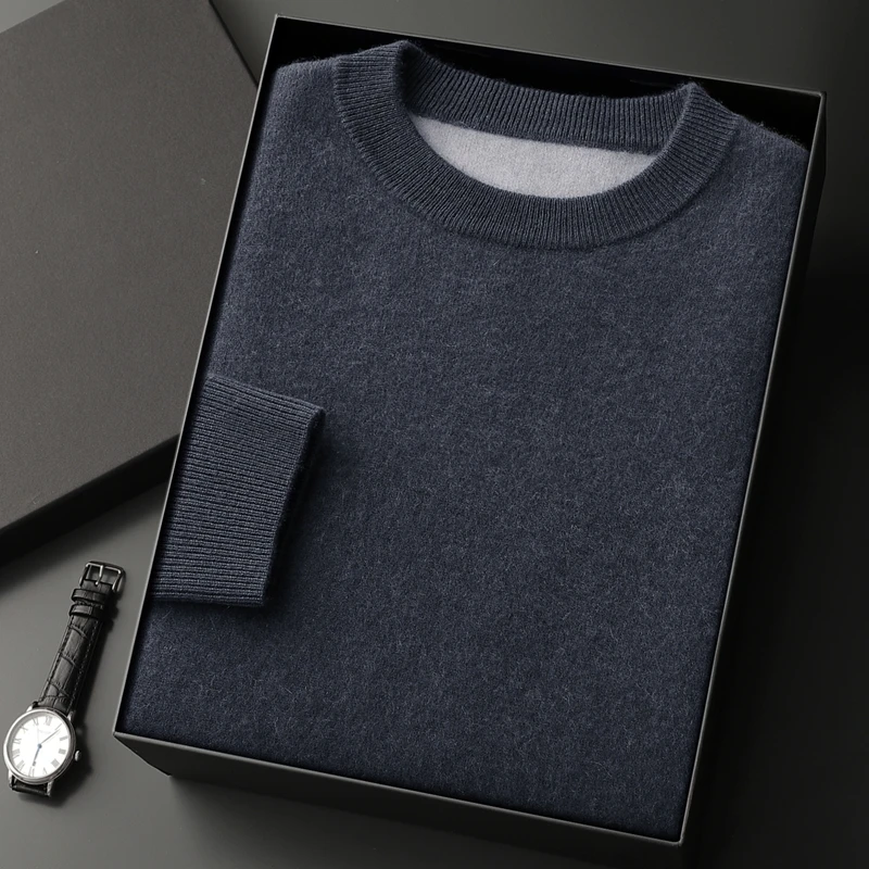 康塞尼秋冬新款羊绒衫圆领男士空气层加厚高端轻奢时尚针织打底衫
