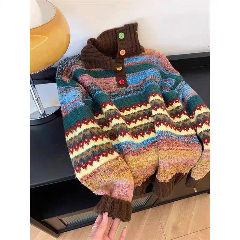 秋冬新款方领针织打底衫宽松洋气时髦内搭洋气毛衣女外穿加厚保暖