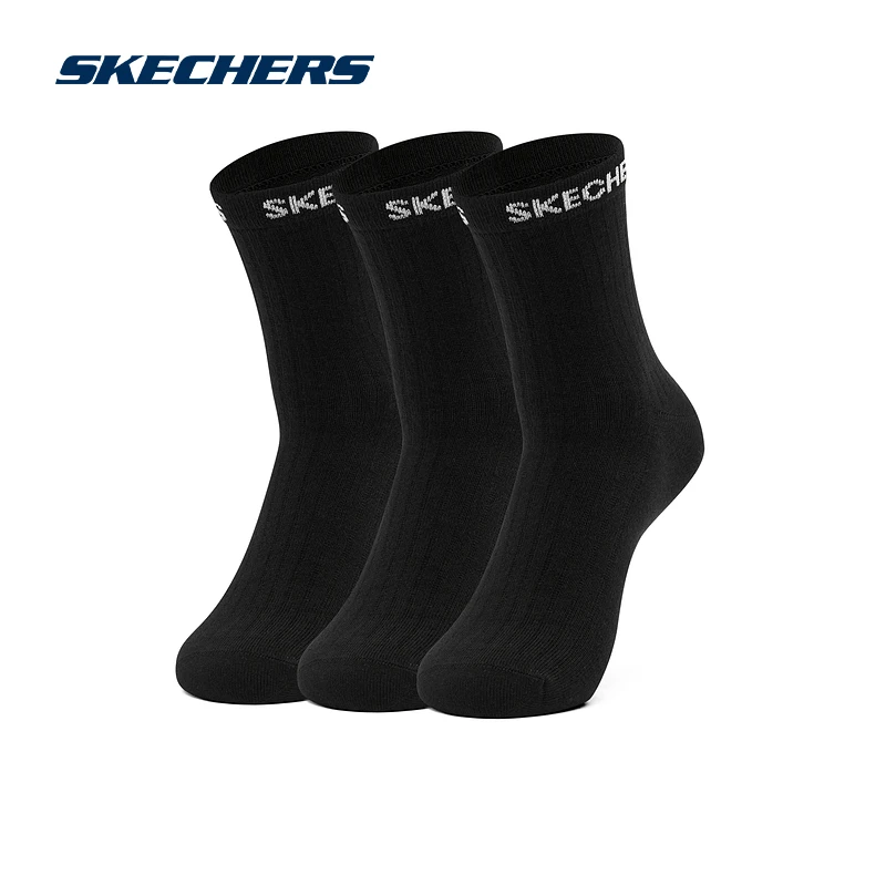 Skechers斯凯奇缤纷休闲系列男女运动中筒袜简约LOGO袜子L422U166