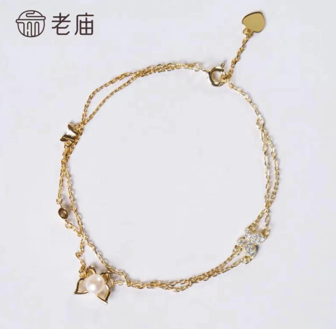 【老庙黄金】S925银蝴蝶翩翩淡水珍珠手链