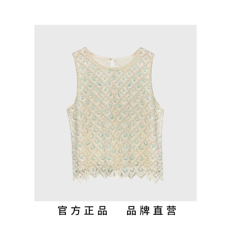 夏季新款背心马甲轻奢高级重工钉珠气质时尚潮流无袖上衣女-8106