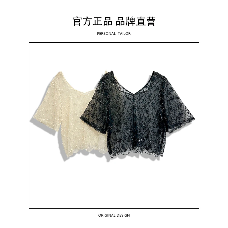 夏季网纱薄款上衣女透气清爽网格气质百搭法式套头格子短款-2019