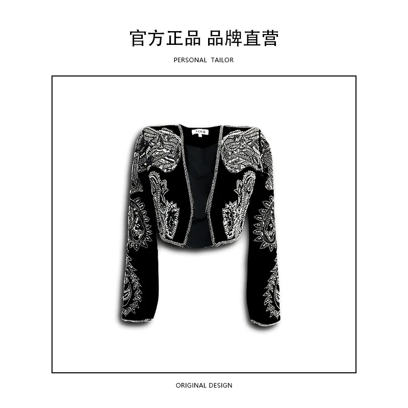 明星同款小众轻奢复古宫廷巴曼风重工丝绒优雅时尚短款外套-1046