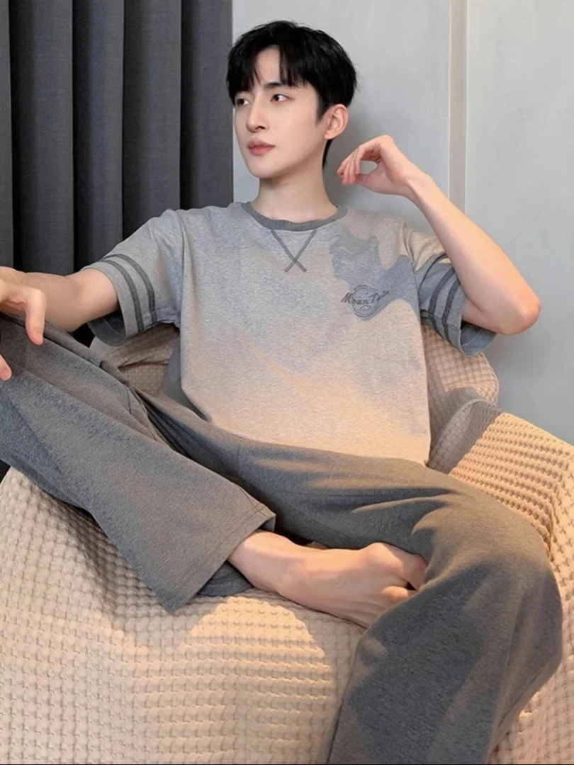 品牌男士短袖长裤睡衣套装X条灰色3303 YZT