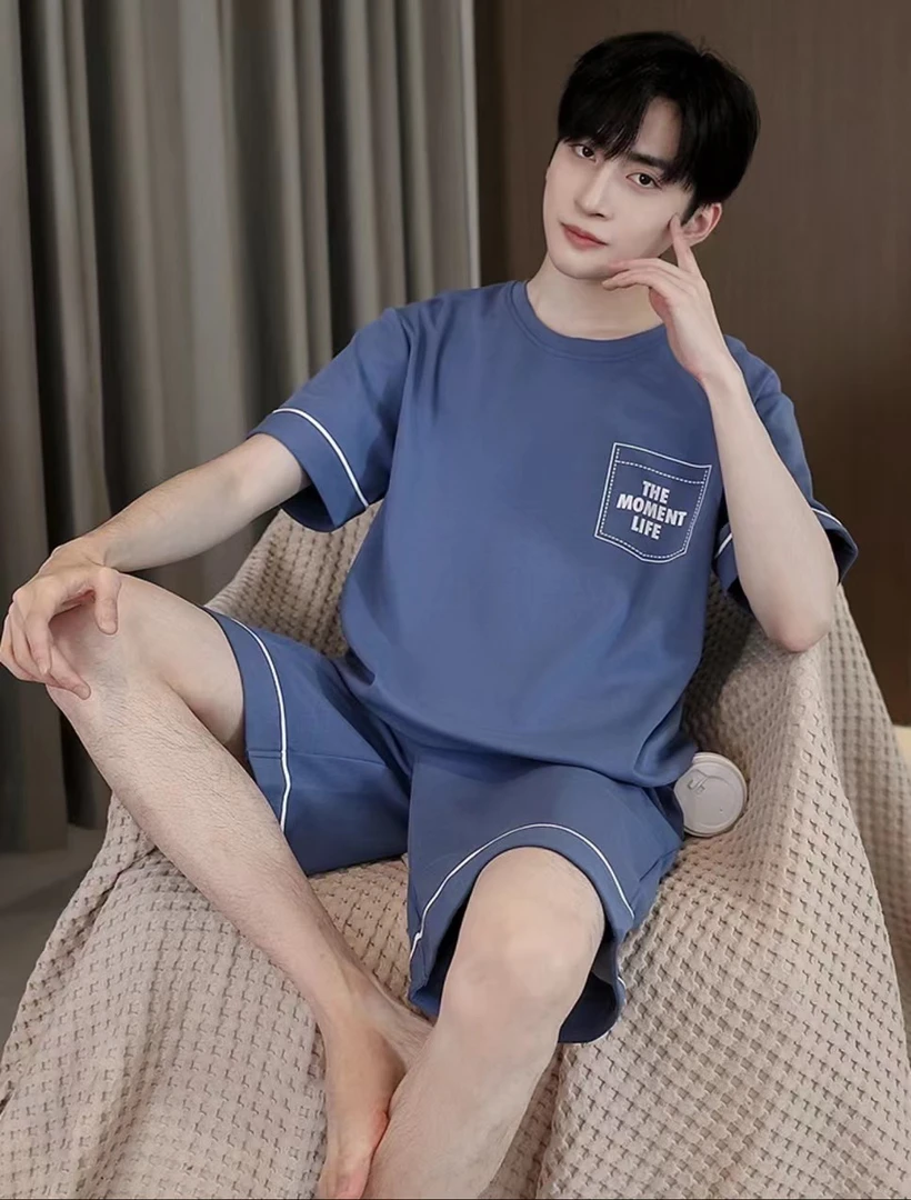 品牌男士短袖短裤睡衣套装牛仔蓝色9355 YZT