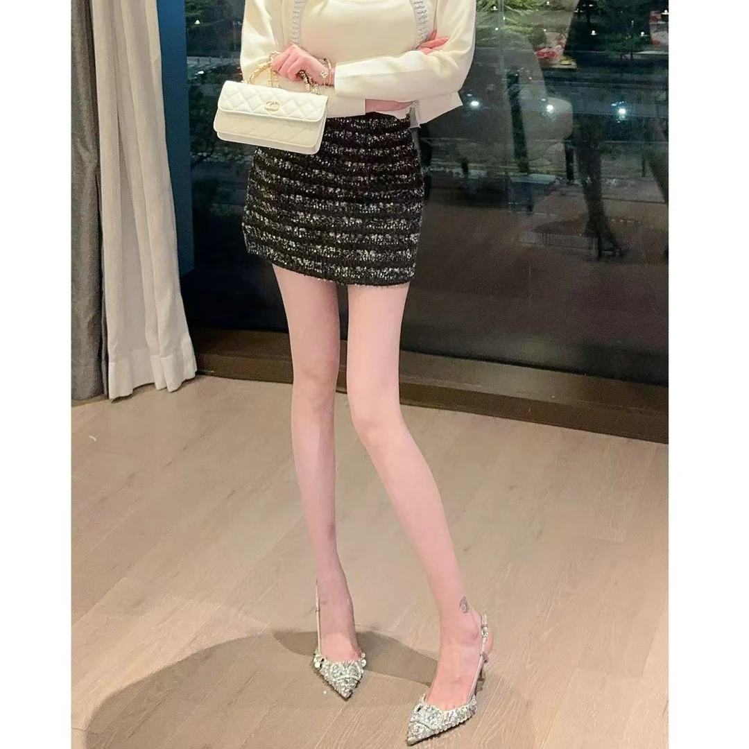 【莉萍服饰】a字高腰毛呢半身裙女秋冬小香风气质显瘦高级短款裙子