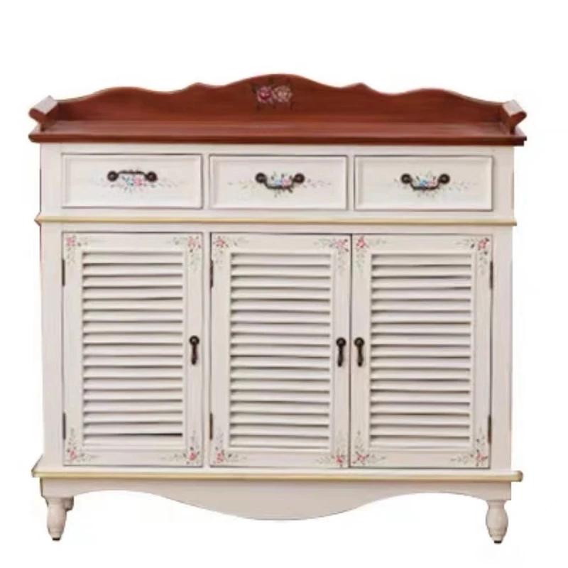 美式百叶门鞋柜实木家用门口大容量客厅隔断柜入户玄关鞋柜储物柜